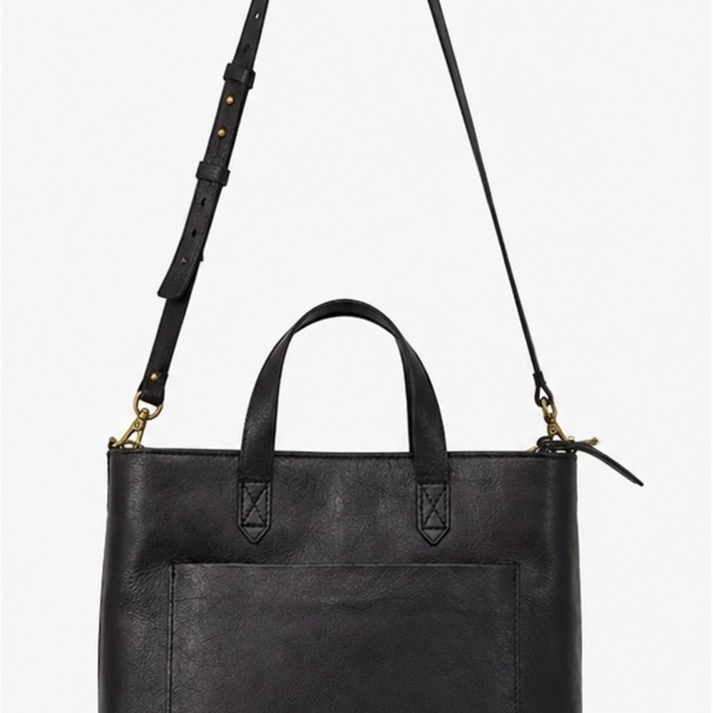 Madewell Black Leather Tote Bag Crossbody Shoulder Purse Adjustable Strap - Picture 4 of 6